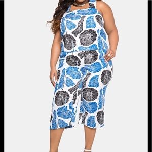 Plus Size Linen floral 2 piece wide leg set